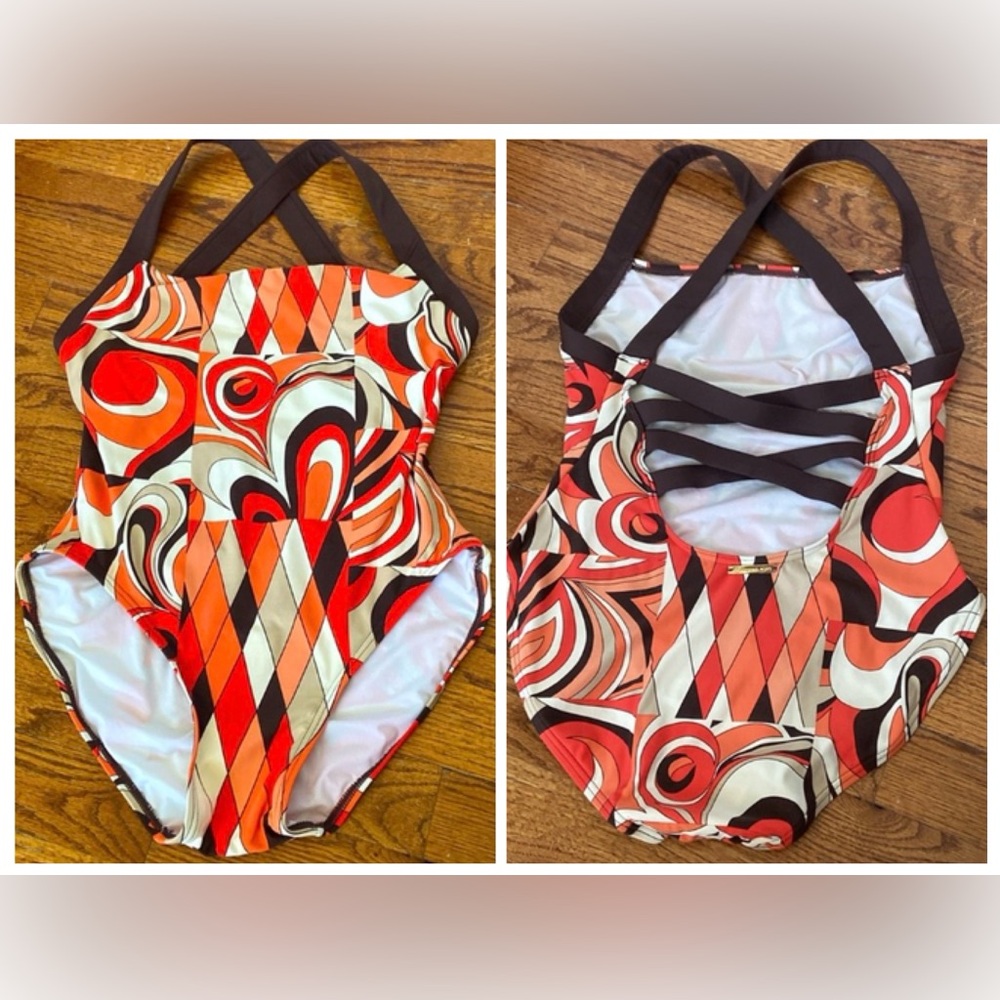 Abstract Lace-Back One Piece Swimsuit